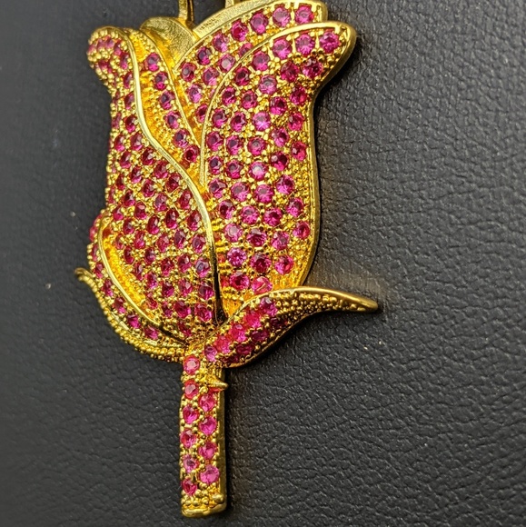 🖤 24" x 3mm Rope Chain + Red Rose Pendant - Picture 6 of 8